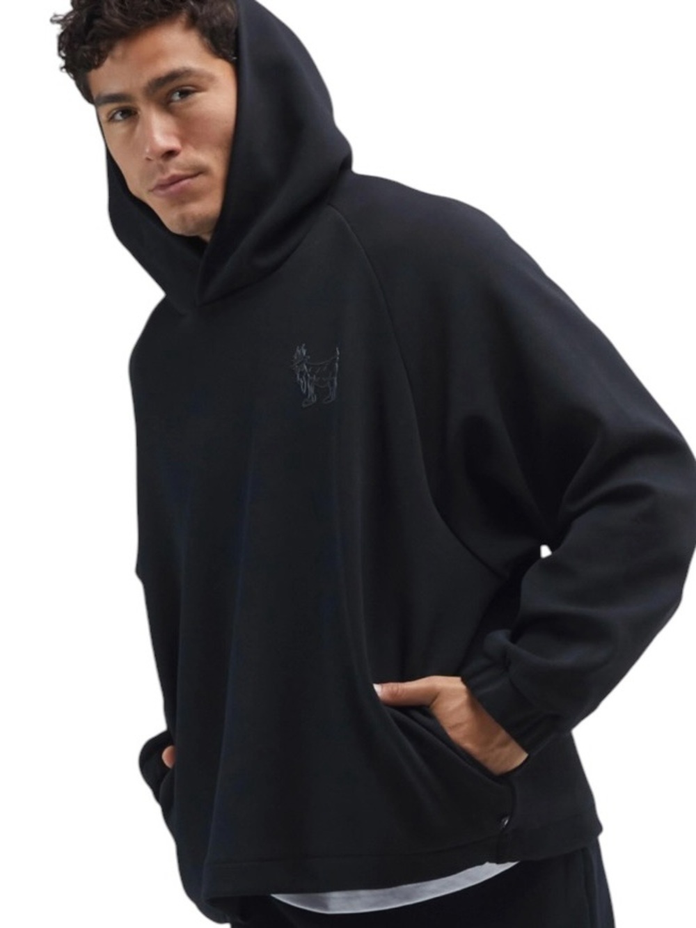 Goat USA Men’s Oversized Hooded Sweatshirt with Bungee Cord Waist Black Med